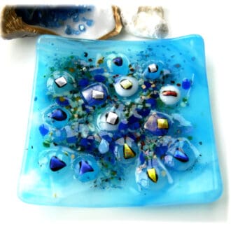 Rockpool turquoise fused glass dichroic handmade