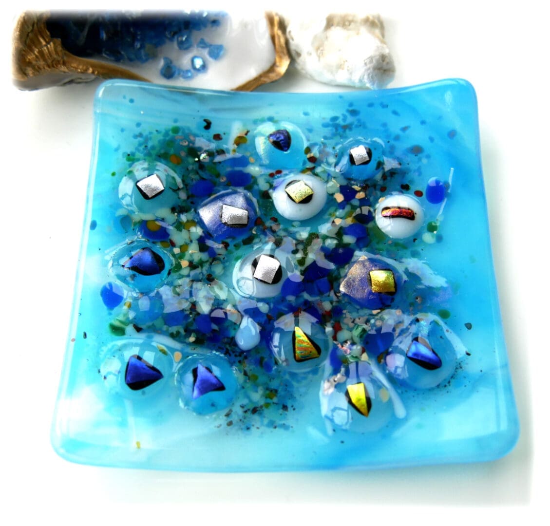 Rockpool turquoise fused glass dichroic handmade