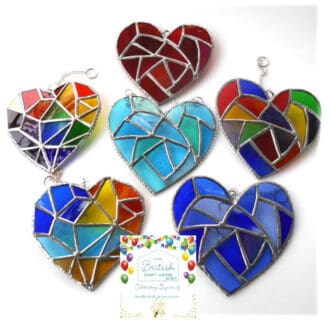 Fat patchwork heart stained glass handmade