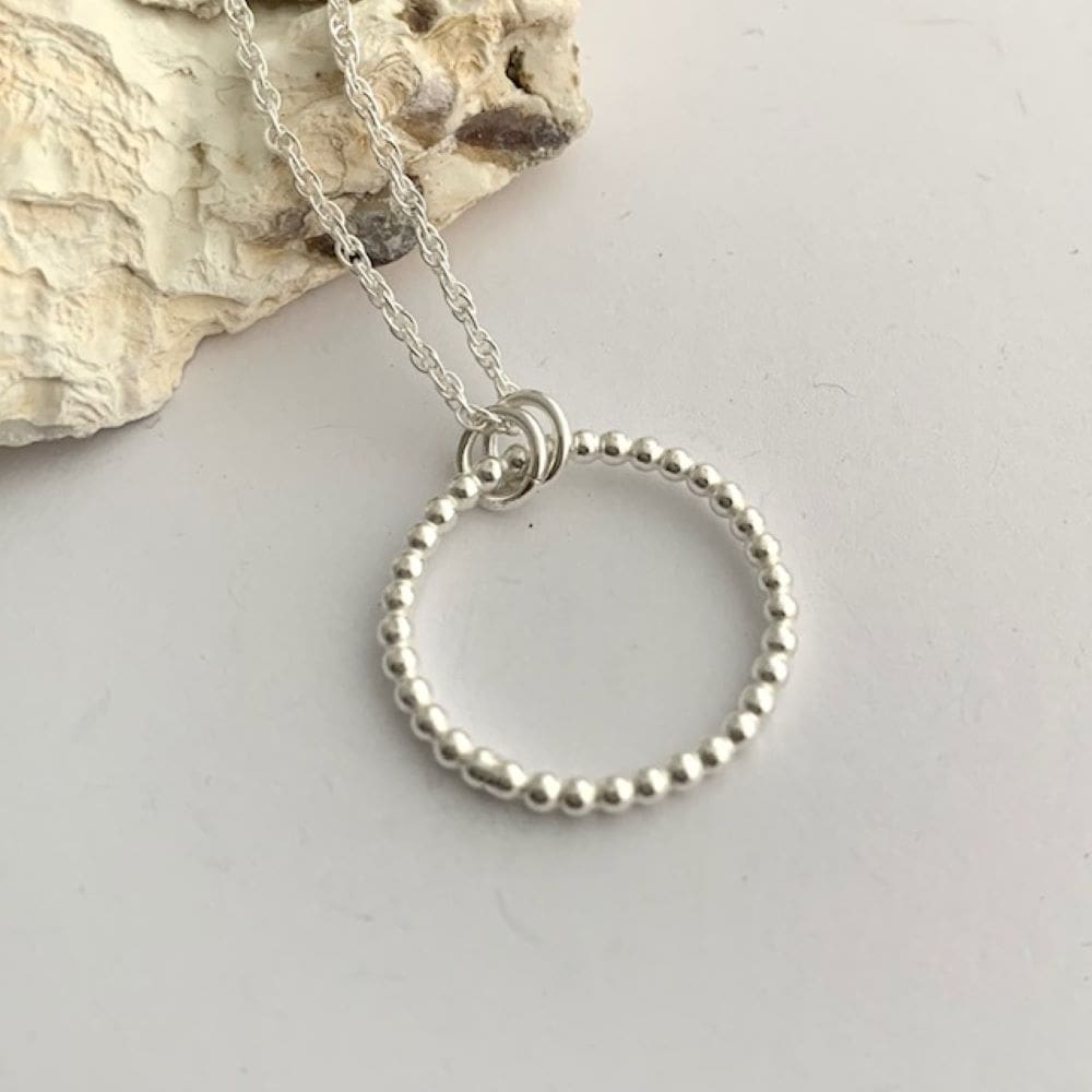 925 Sterling Silver Beaded Wire Circle Necklace