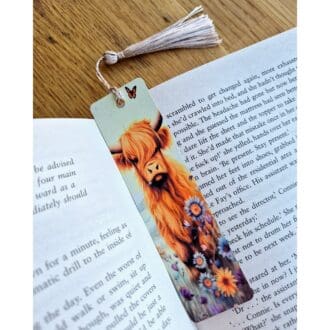 Aluminium bookmark - highland cow - flowers