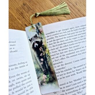 Aluminium bookmark - with a racoon and flowers