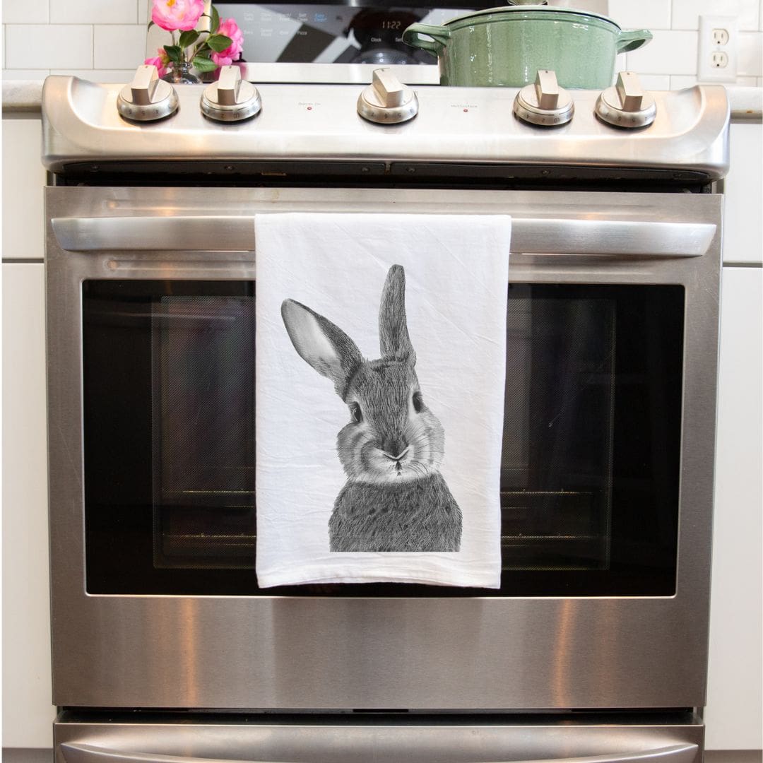 bunny tea towel by Libra Fine Arts