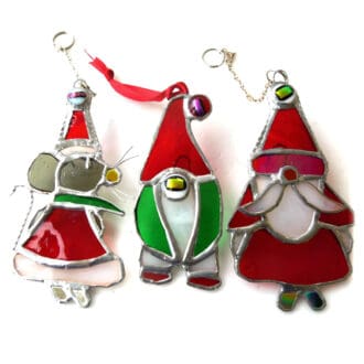 Christmas santa claus gonk gnome pixies mouse stained glass suncatcher decoration