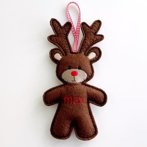 Christmas Reindeer Personalised Hanging Decoration Closeup