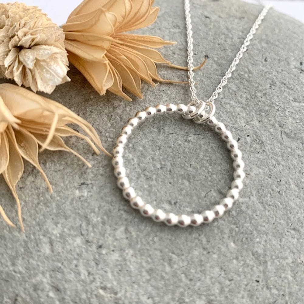 Circle Beaded Wire Sterling Silver Necklace