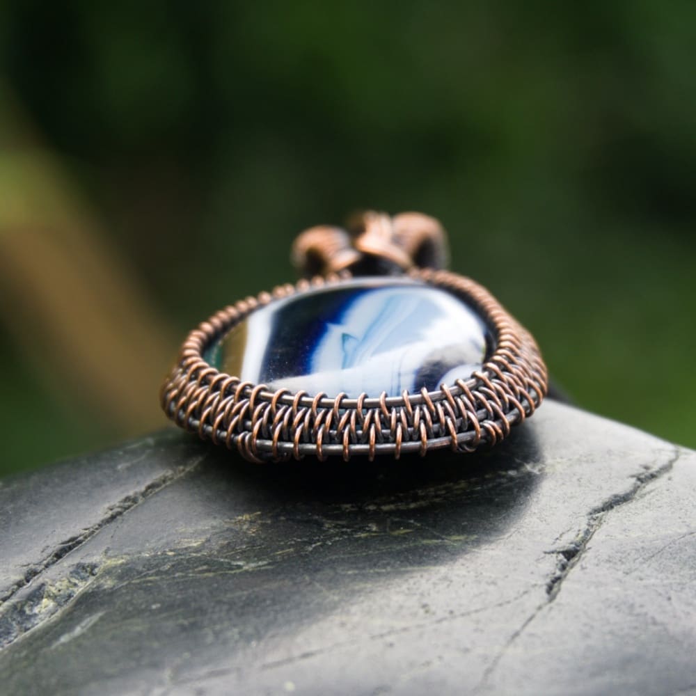 Copper wire woven pendant necklace by Oruki Design