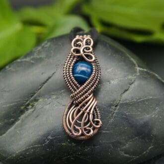 Copper wire weave pendant with blue agate bead by Oruki Design