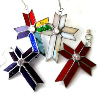 cross stained glass suncatcher red purple white rainbow