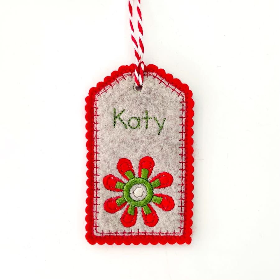 Folk Art Personalised Felt Gift Tags Labels Red