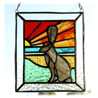 Hare sunset stained glass picture suncatcher sunset moon