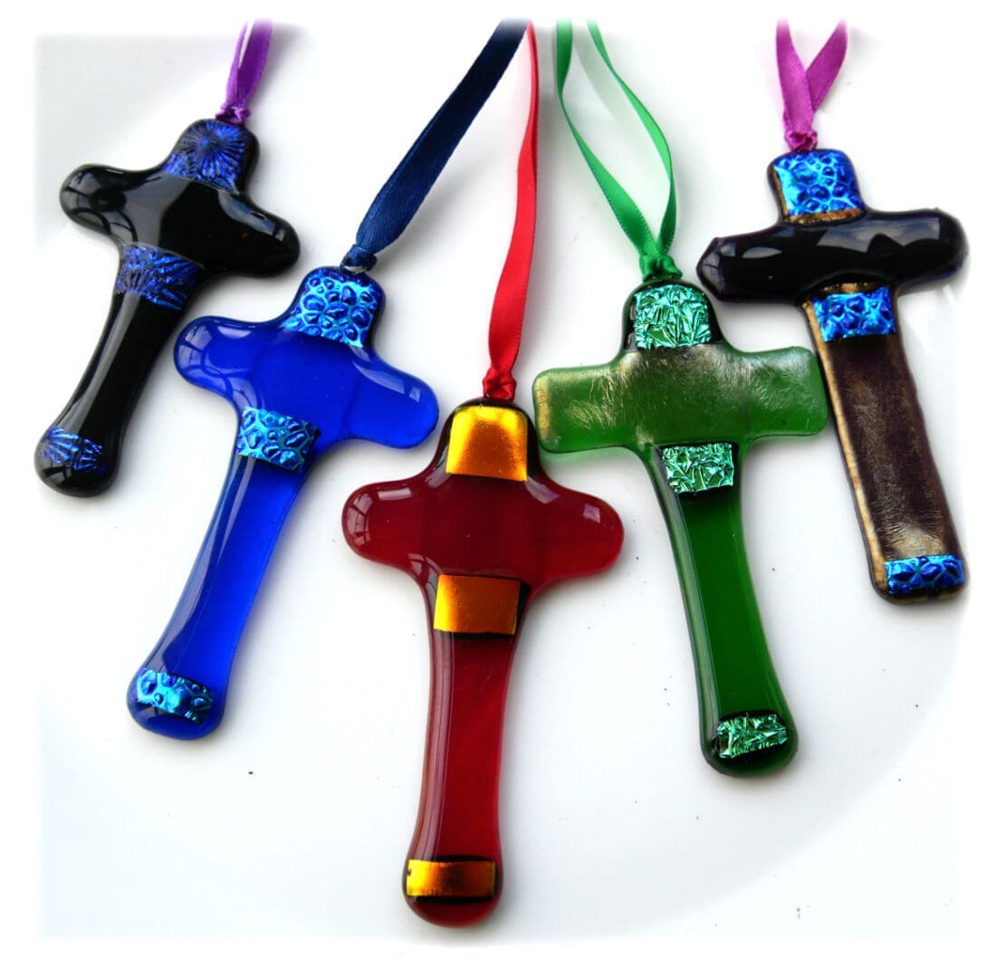 Fused Glass Cross colour choice dichroic tree decoration Christmas gift