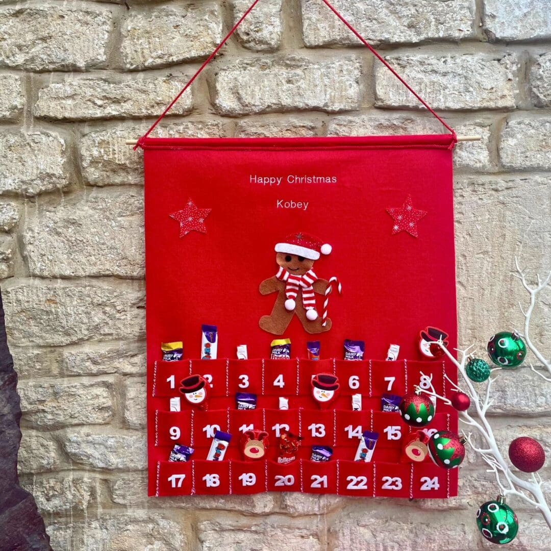 Personalised Gingerbread boy Christmas Advent calendar with matching stocking