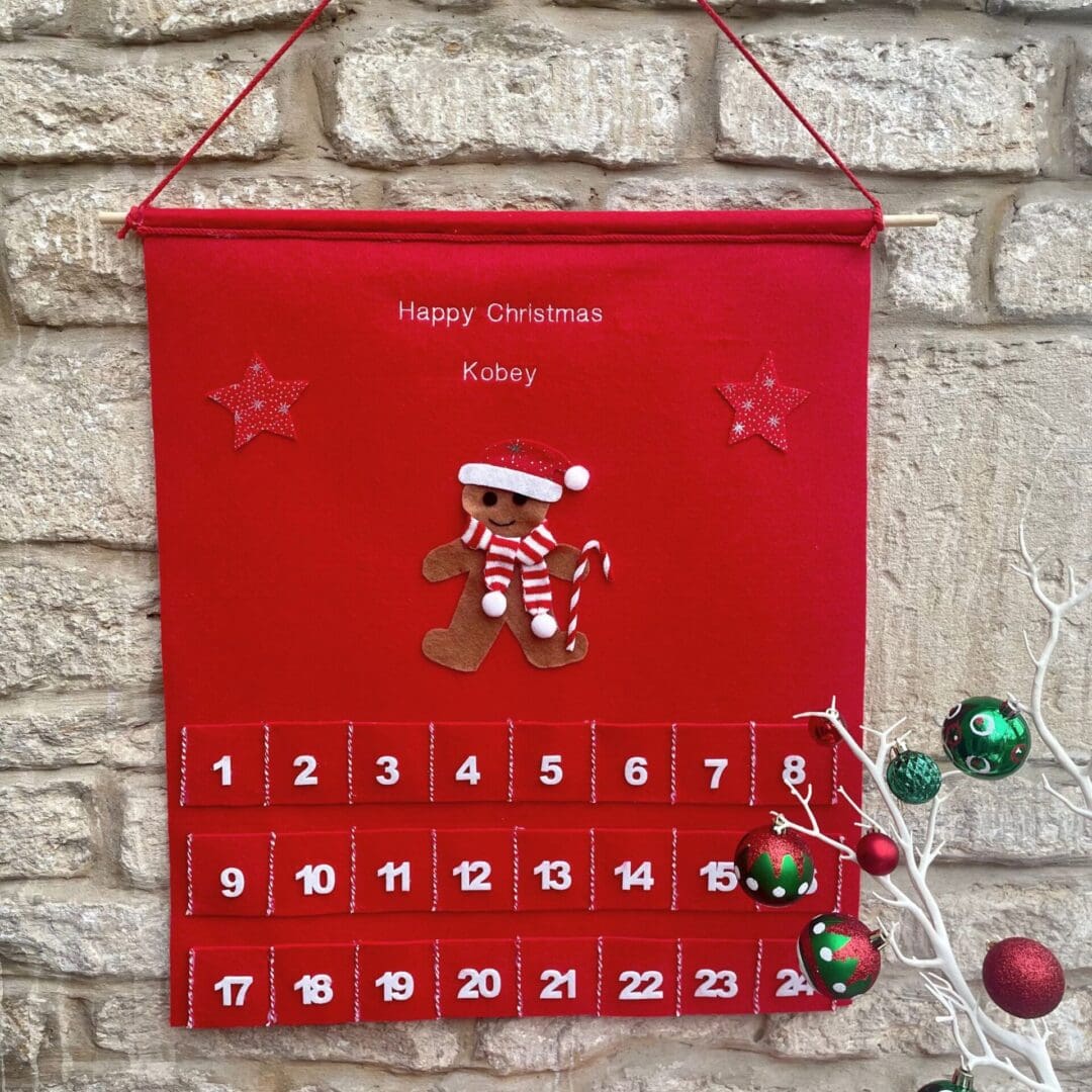 Personalised Gingerbread boy Christmas Advent calendar with matching stocking