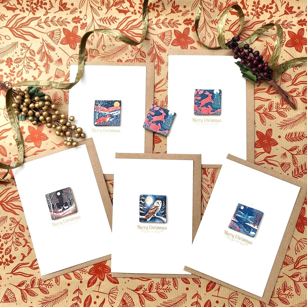 A range of handmade keepsake Christmas cards.