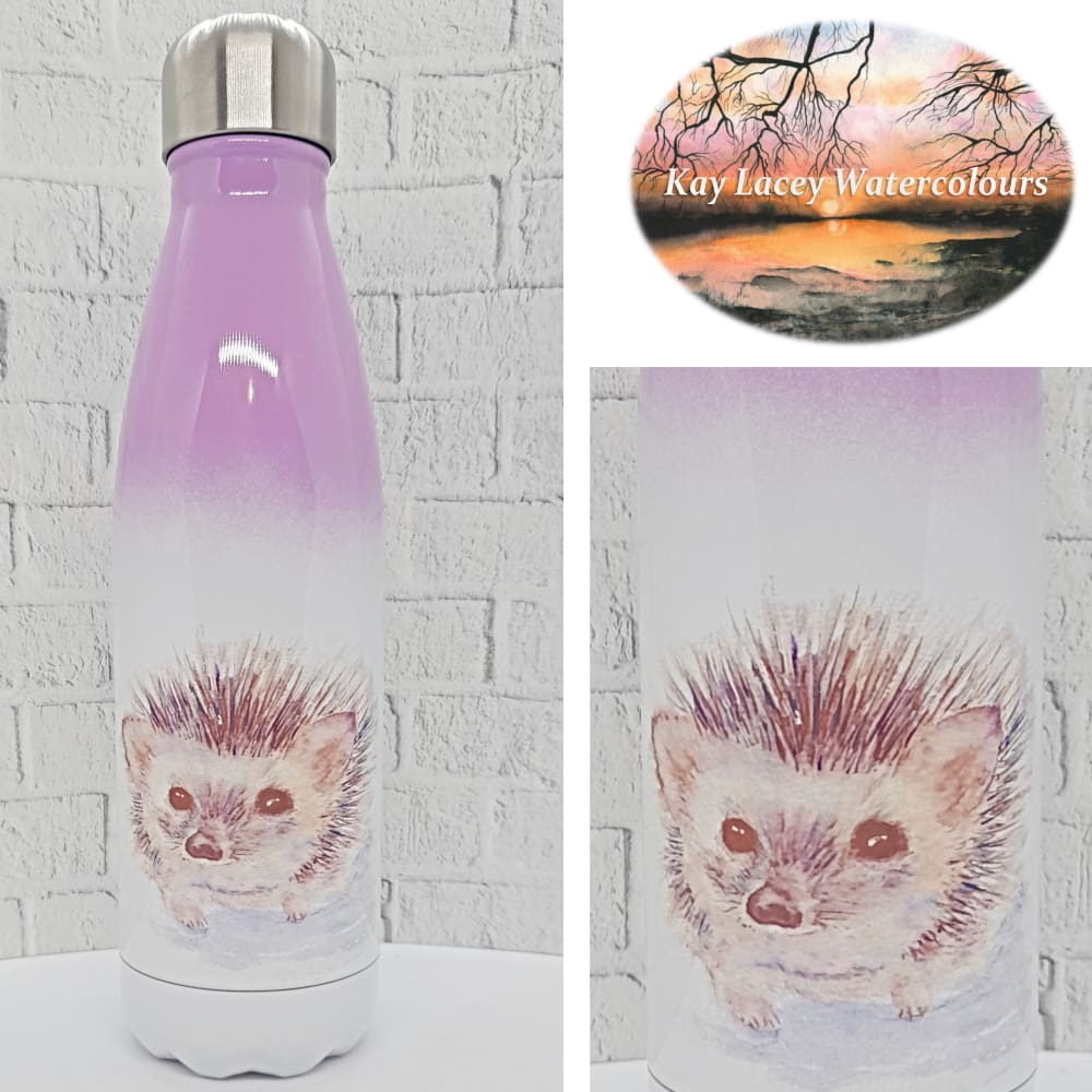 Double walled drinks bottle featuring hedgehog artwork