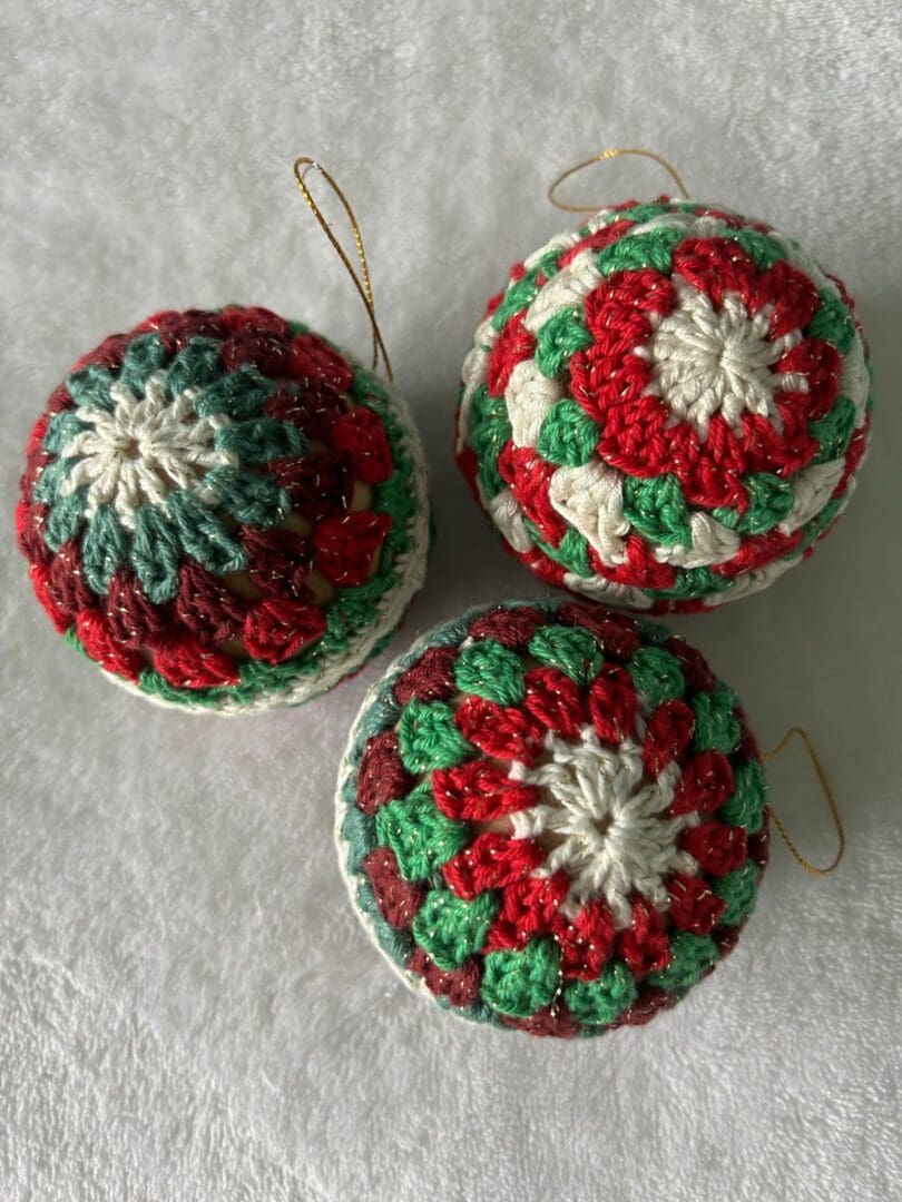 3 Hand Crocheted Christmas Baubles