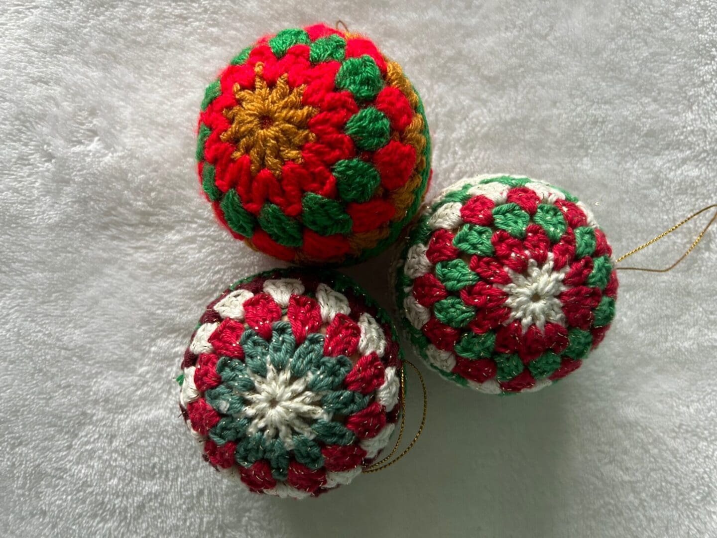 3 Hand Crocheted Christmas Baubles