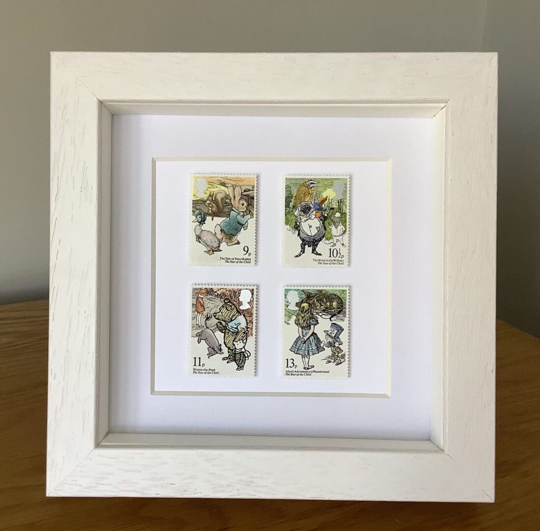 Year of the child framed postage stamps, Alice in Wonderland, Winnie The Pooh, Wind in the Willows, Peter Rabbit