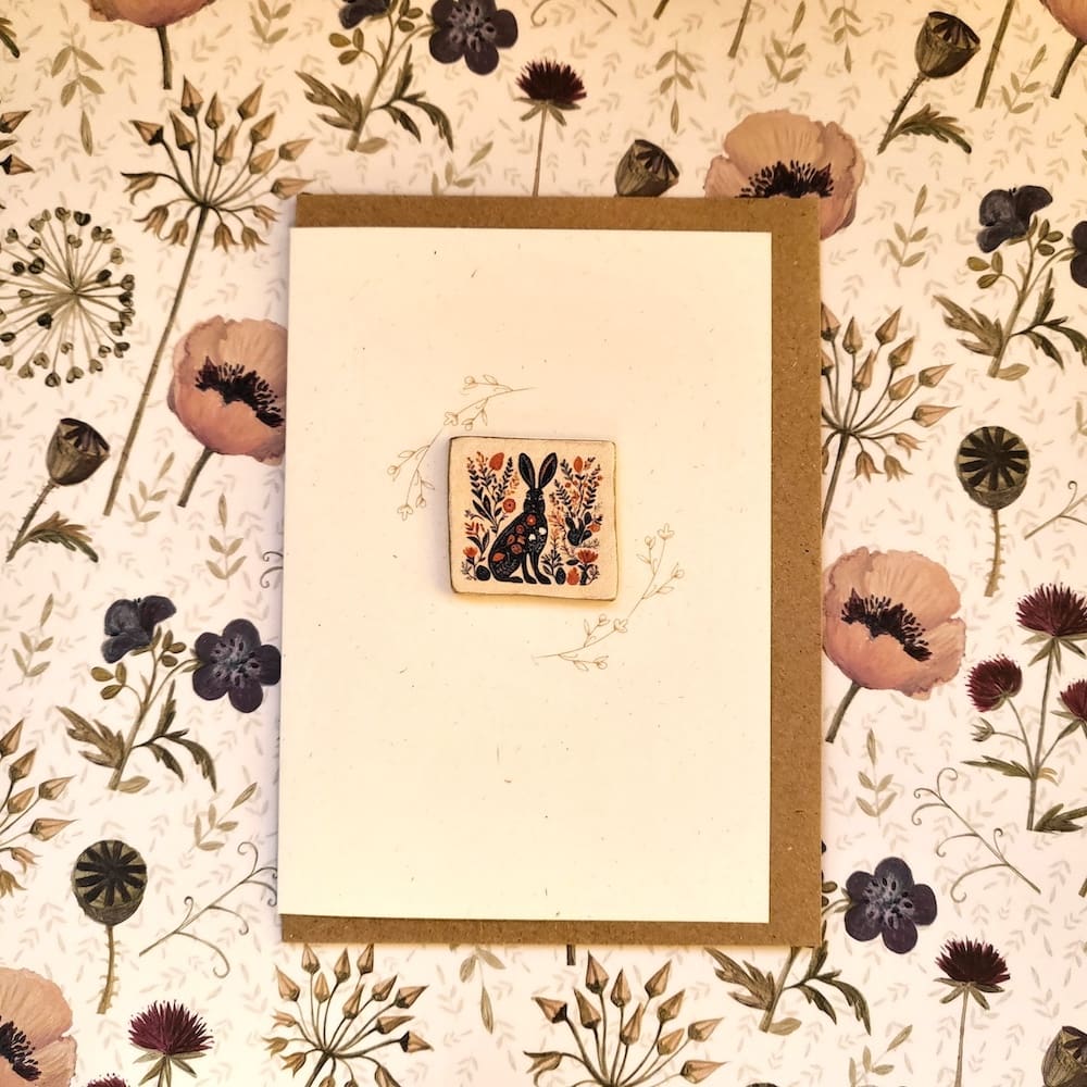 A lovely brown hare on a keepsake tile card.