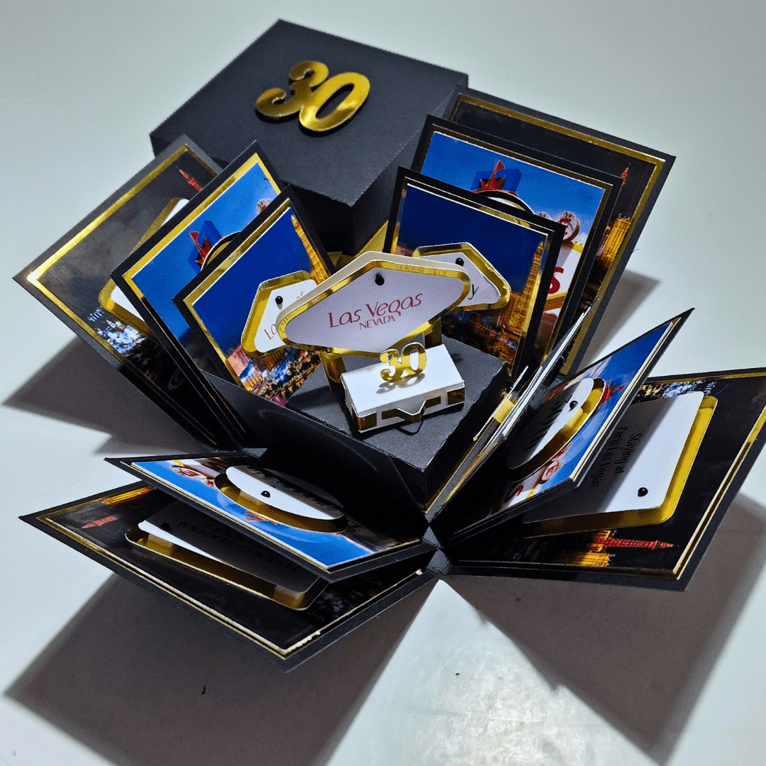 What a celebratory card! A Las Vegas-themed pop-up box for someone's 30th birthday or anniversary is a playful and exciting way to commemorate a milestone. Have you ever been to Las Vegas yourself? That place knows how to party!