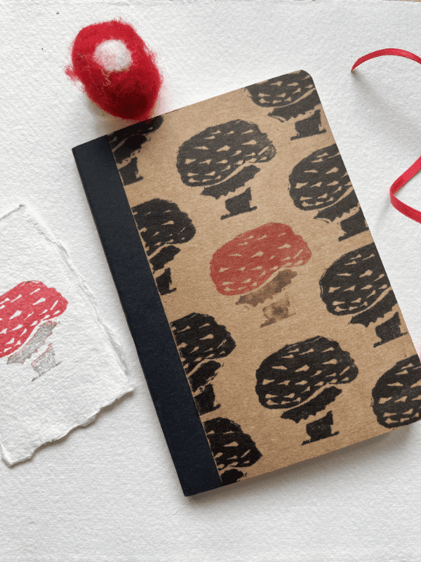 mini mushroom block printed notebook