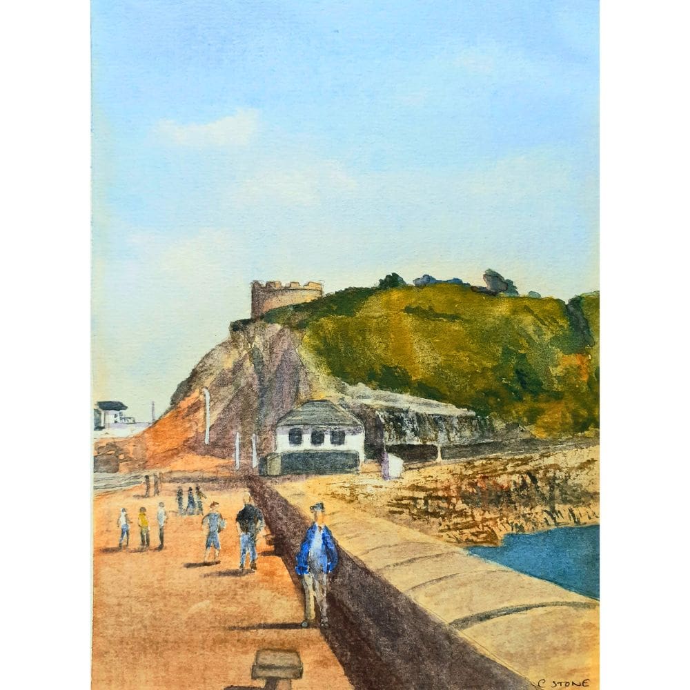 Small watercolour painting of Mountbatten Pier.Plymouth