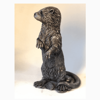 Life-size young Otter sculpture in cold-cast Pewter by sculptor Kirsty Armstrong.