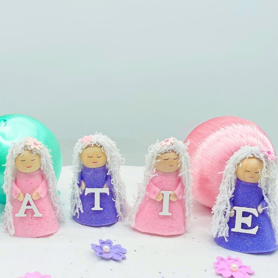 Personalised Pink and Purple Glitter Dolly Pegs