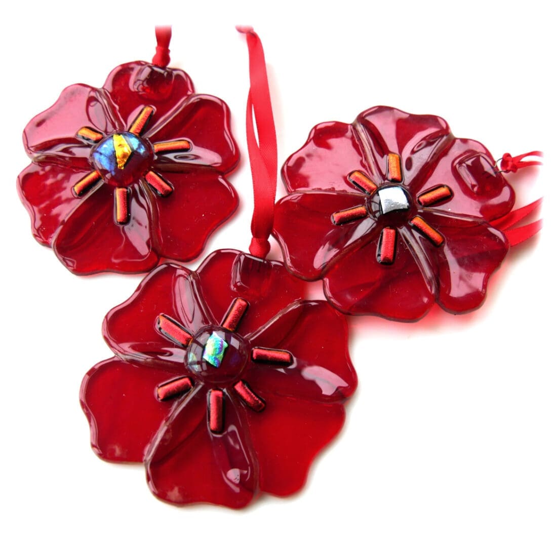 Fused poppies poppy remembrance suncatcher decoration lightcatcher