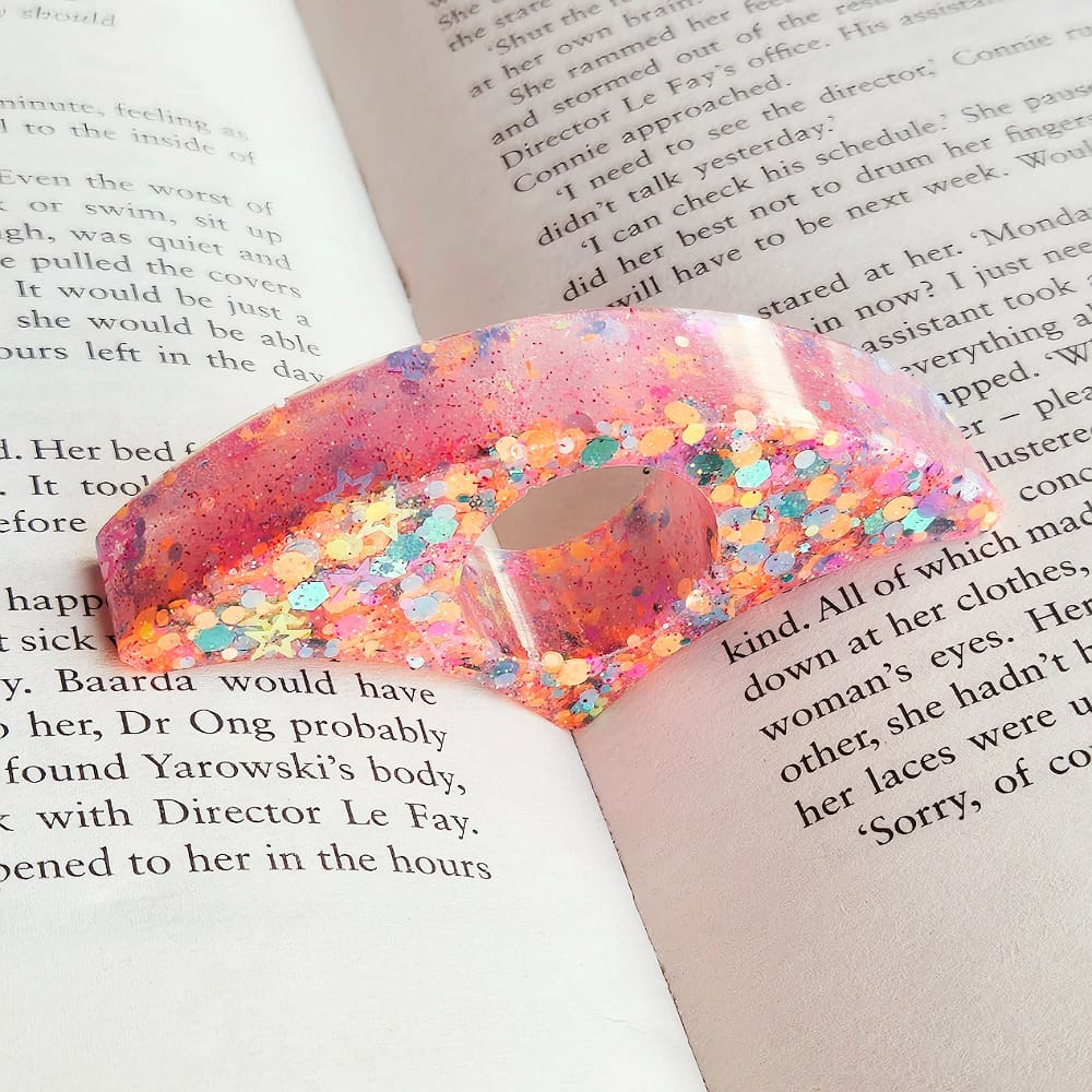 Resin page holder - thumb holder confetti glitter