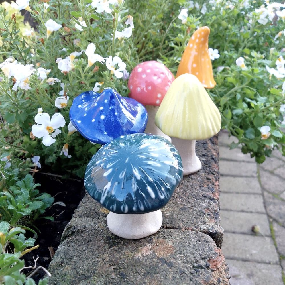 Set of 5 Rainbow Mini Ceramic Mushrooms