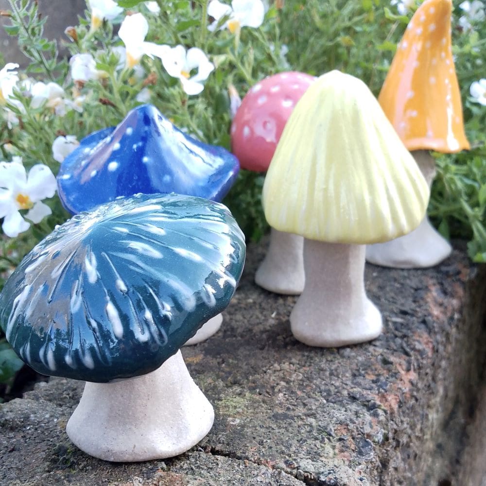 Set of 5 Rainbow Mini Ceramic Mushrooms