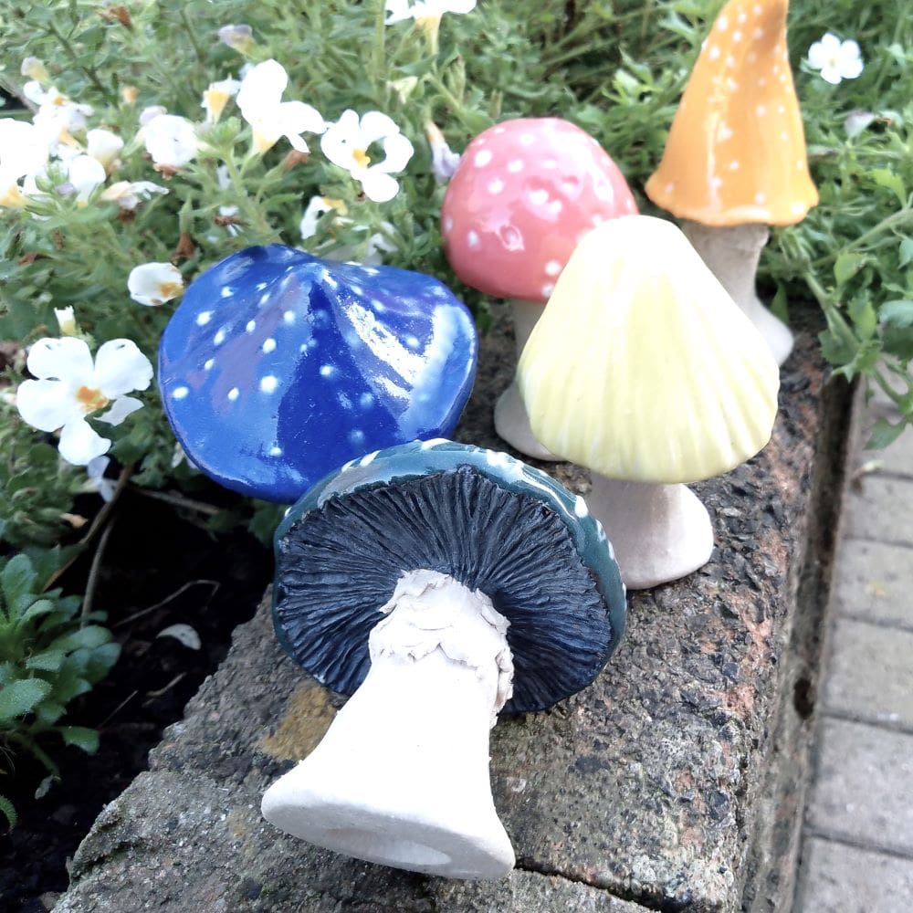 Set of 5 Rainbow Mini Ceramic Mushrooms