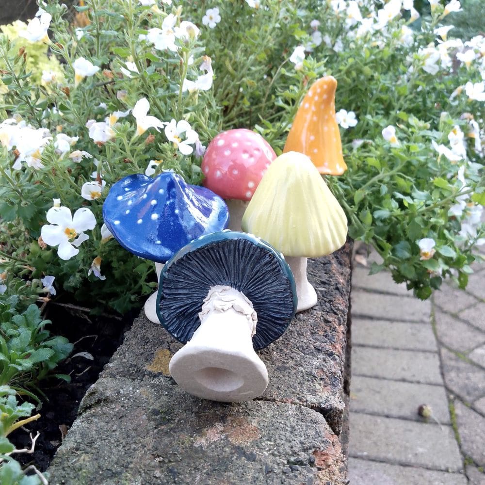 Set of 5 Rainbow Mini Ceramic Mushrooms