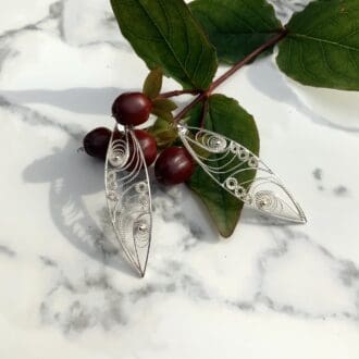 Sterling silver long filigree stud earrings