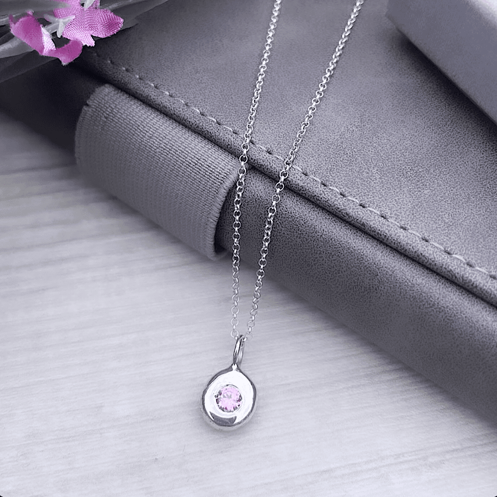 Sterling silver pink cubic zirconia pebble necklace