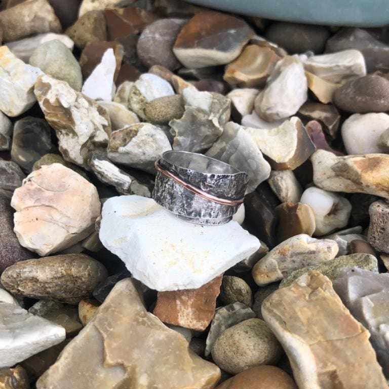 Textured-Silver-&-Copper-Wrap-Rock-Ring-side-view