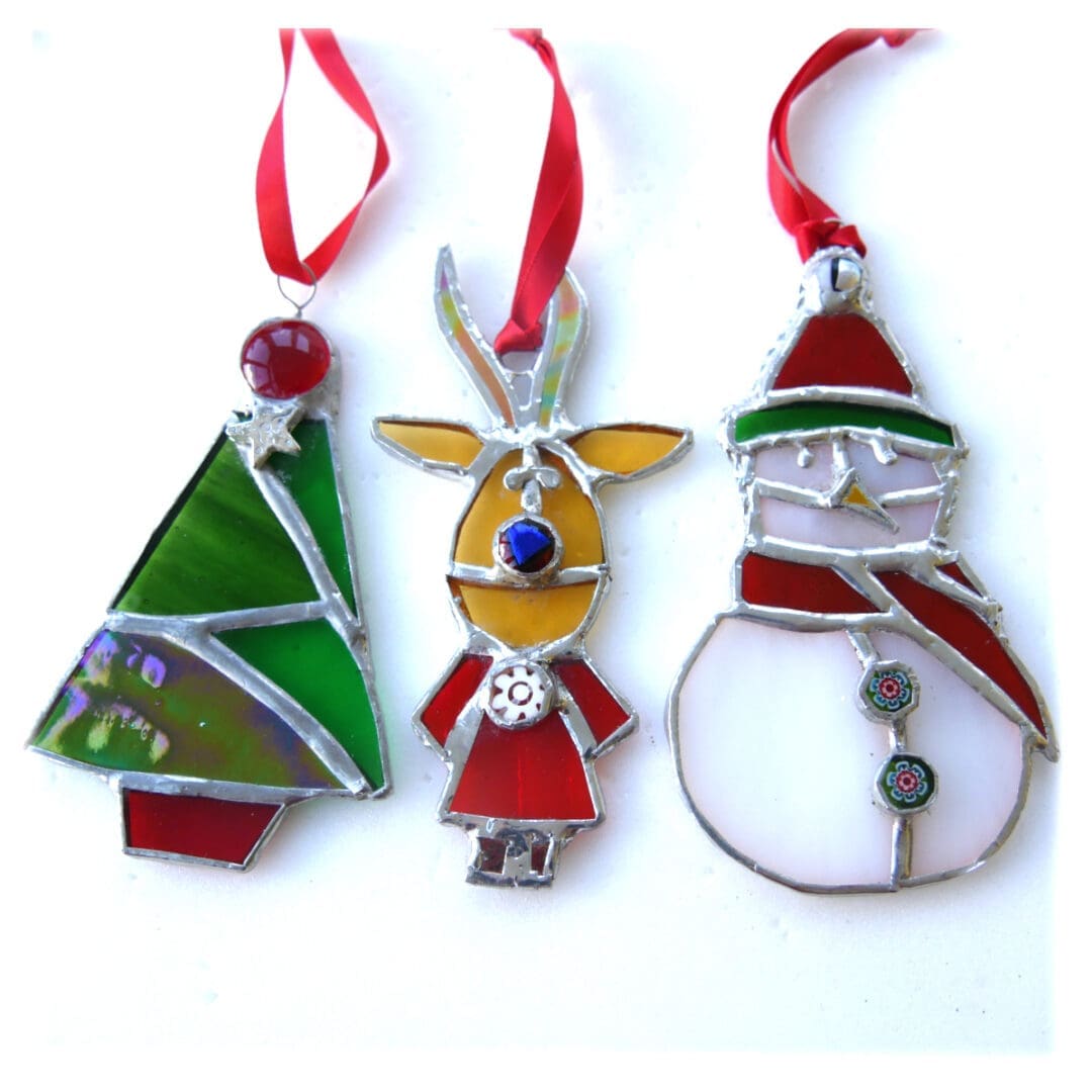 Christmas Tree Snowmen Reindeer stained glass stained glass suncatcher