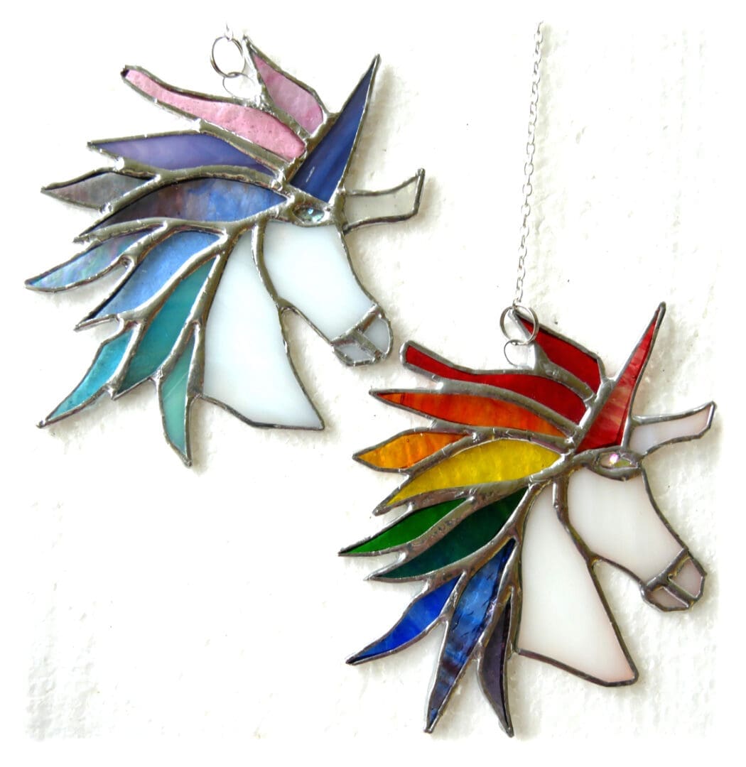 unicorn stained glass suncatcher handmade rainbow pastel