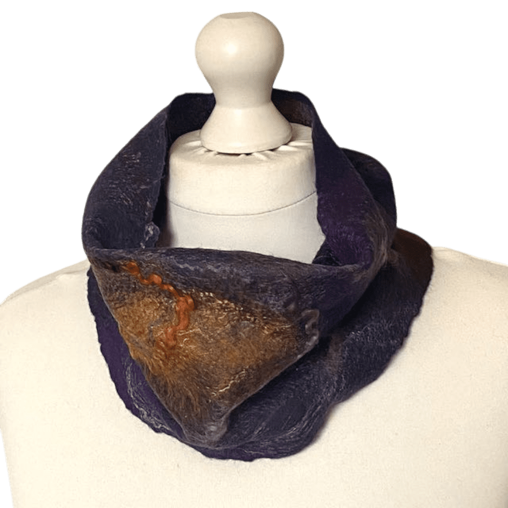 cowl-wool-felt-handmade-purple-gold-marian-may-textile-art