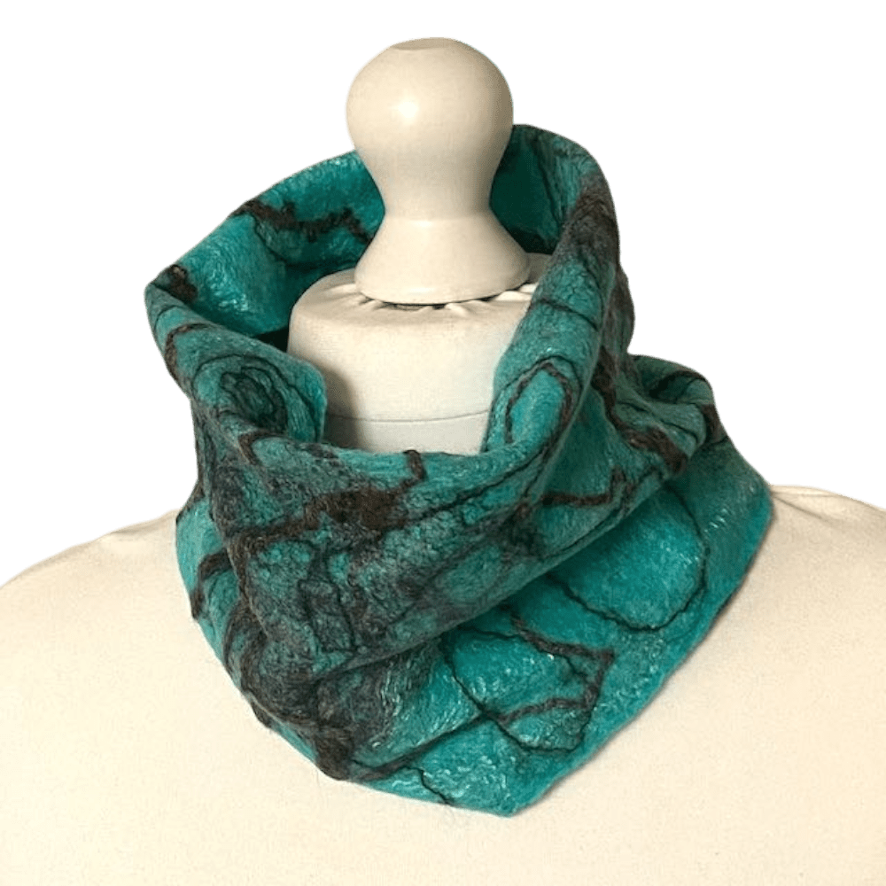 felt-cowl-handmade-turquoise-grey-wool-marian-may-textile-art