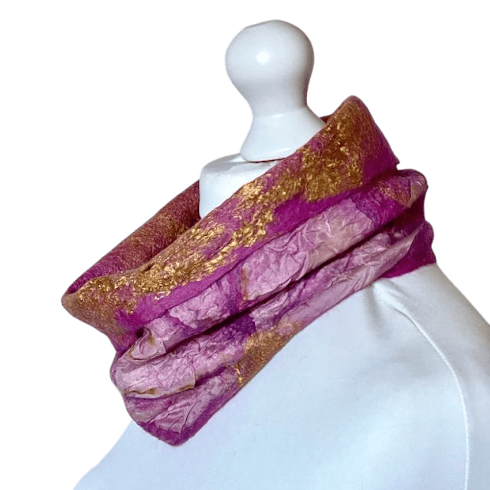 handmade-felt-cowl-pink-gold-wool-silk-marian-may-textile-art