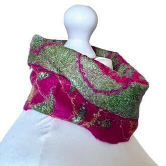 handmade-felt-cowl-pink-green-marian-may-textile-art