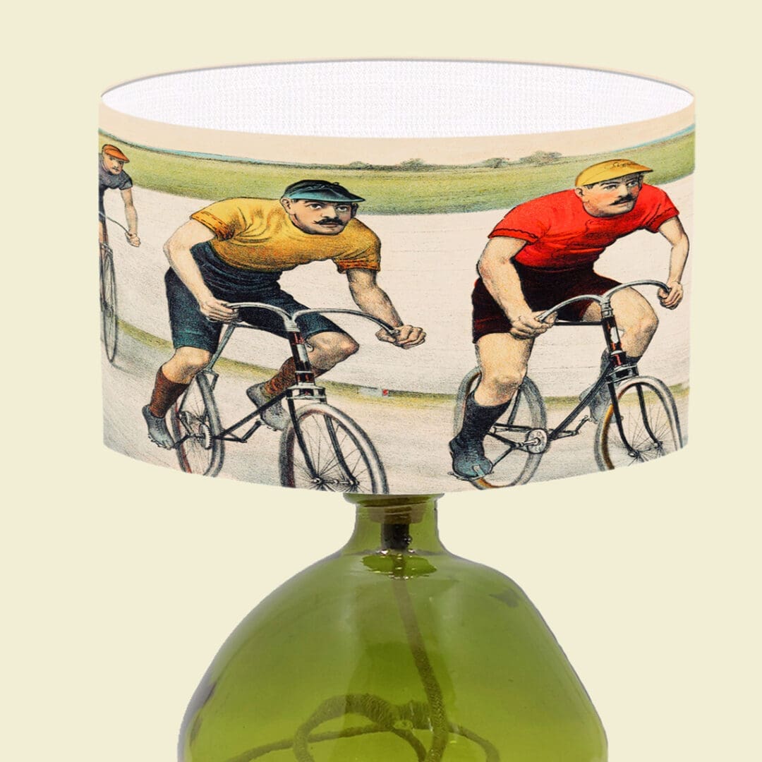 vintage cycling lampshade bicycle illustration cycle race period print lightshade