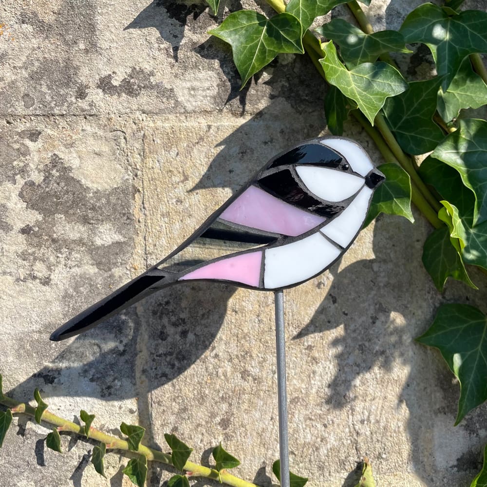 long tailed tit garden stake