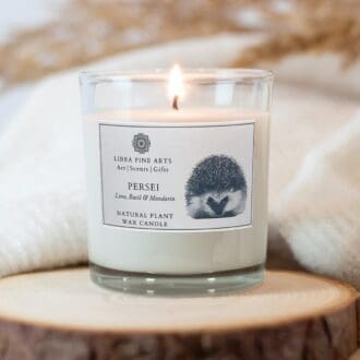 Lime Basil, Mandarin Candle Featuring Persei the Hedgehog by Libra Fine Arts