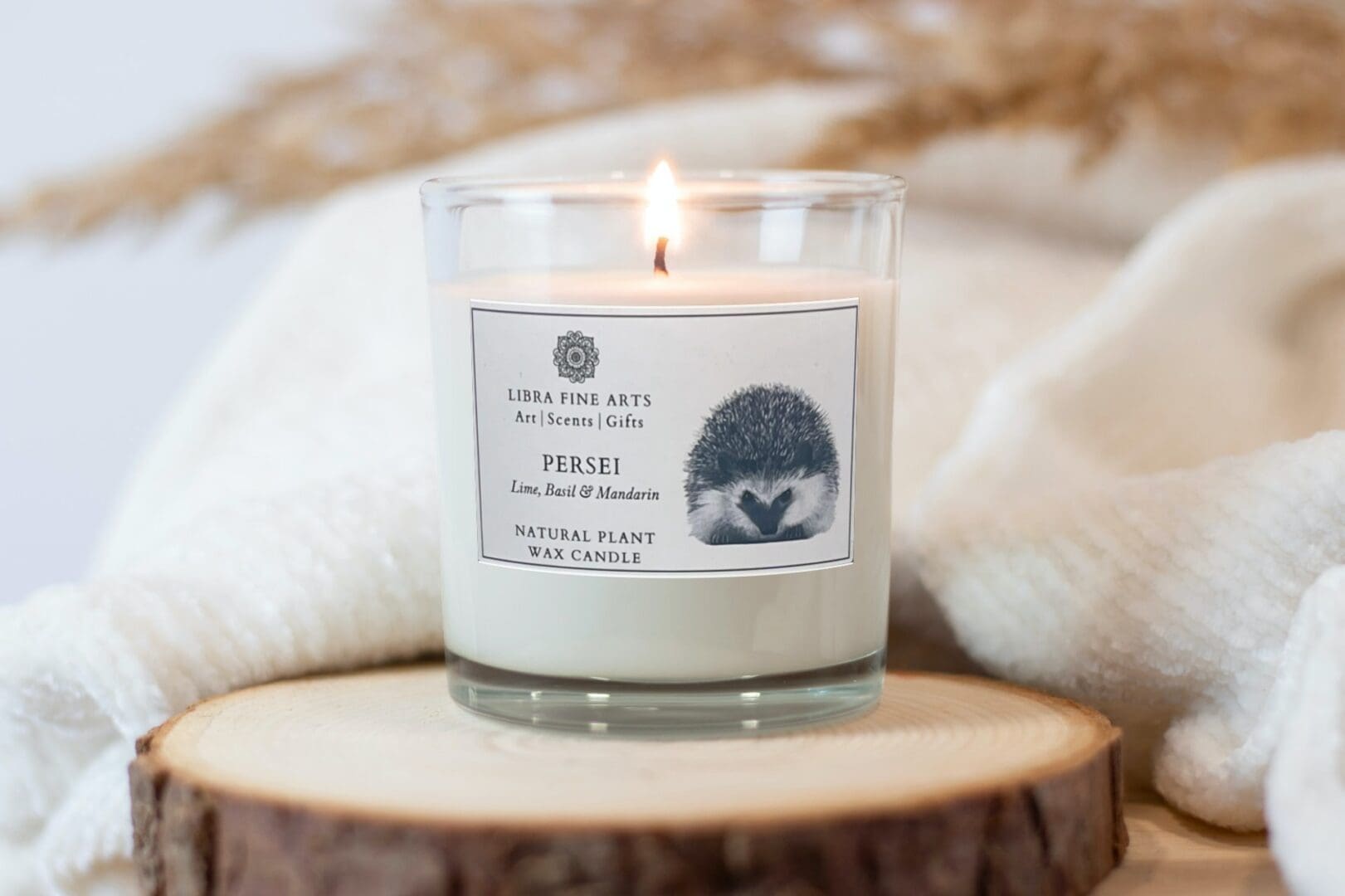 Lime Basil, Mandarin Candle Featuring Persei the Hedgehog by Libra Fine Arts