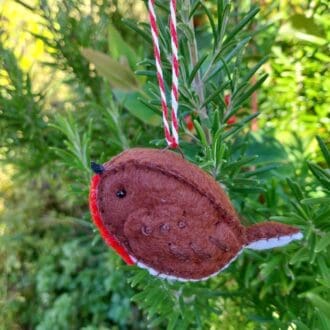 Hand sewn felt robin hanging decoration