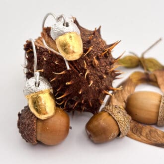 Fine silver acorn earrings with 24k gold accents